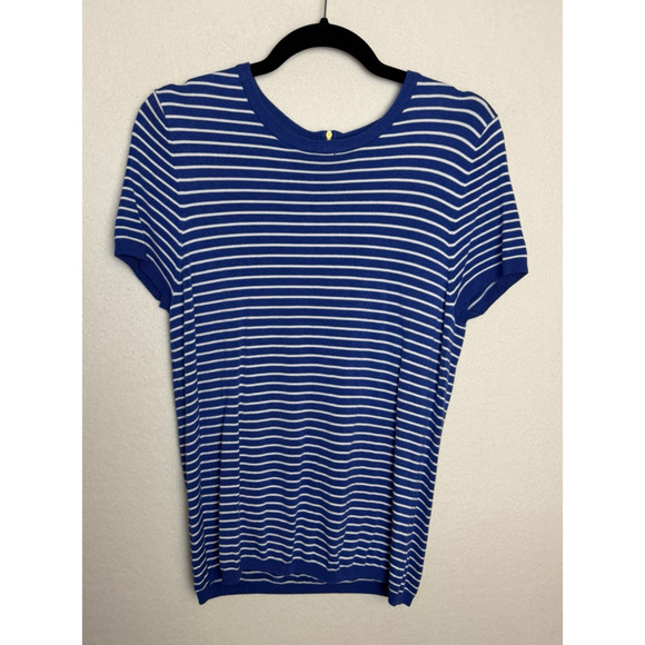 Premise Tops - Premise Women's Short Sleeve Blue White Stripe Lightweight Sweater Top Size L